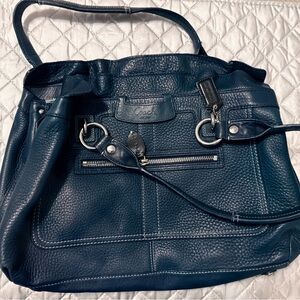 Coach Pebbled Leather Shoulder Bag in Deep Navy